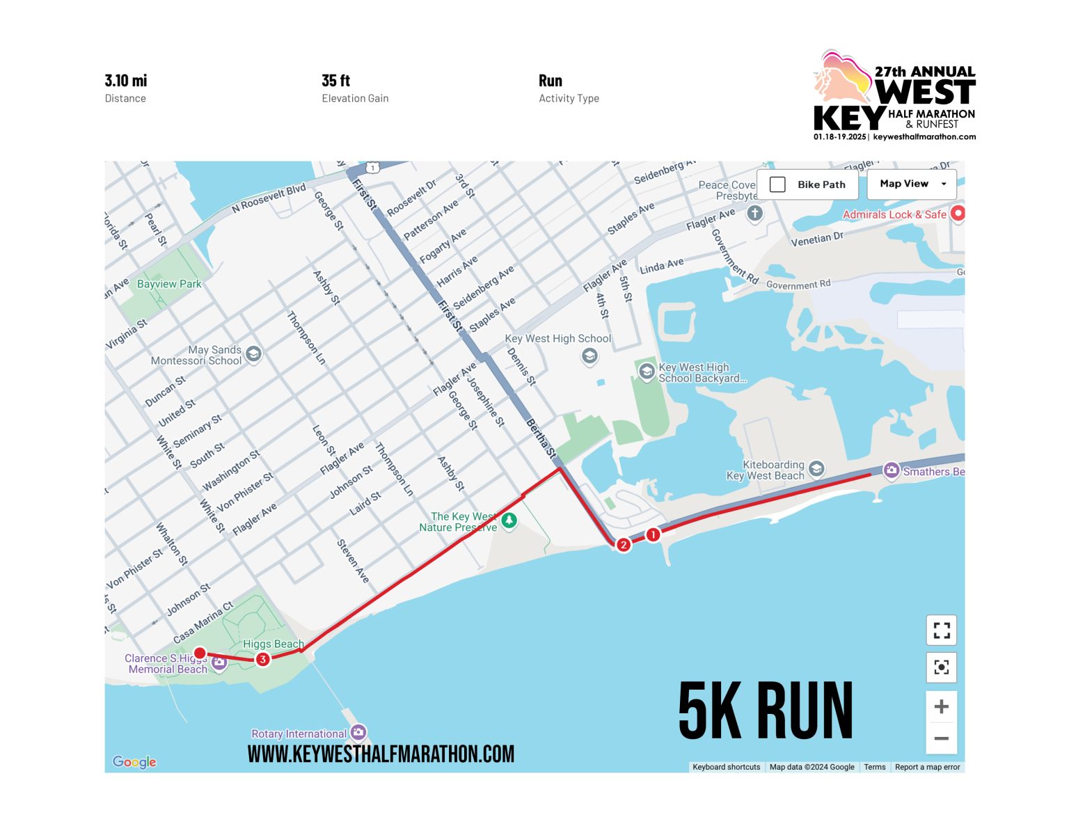 Key West Half Marathon & 5K - Course map | Key West Half Marathon